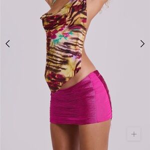 Bright Magenta Fringe Mini Skirt